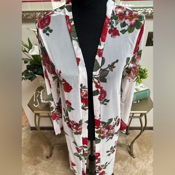 LOVE J SHEER MAXI RED ROSE FLORAL COASTAL COWGIRL WESTERN COVER UP POOL SIZE M - Picture 3 of 8